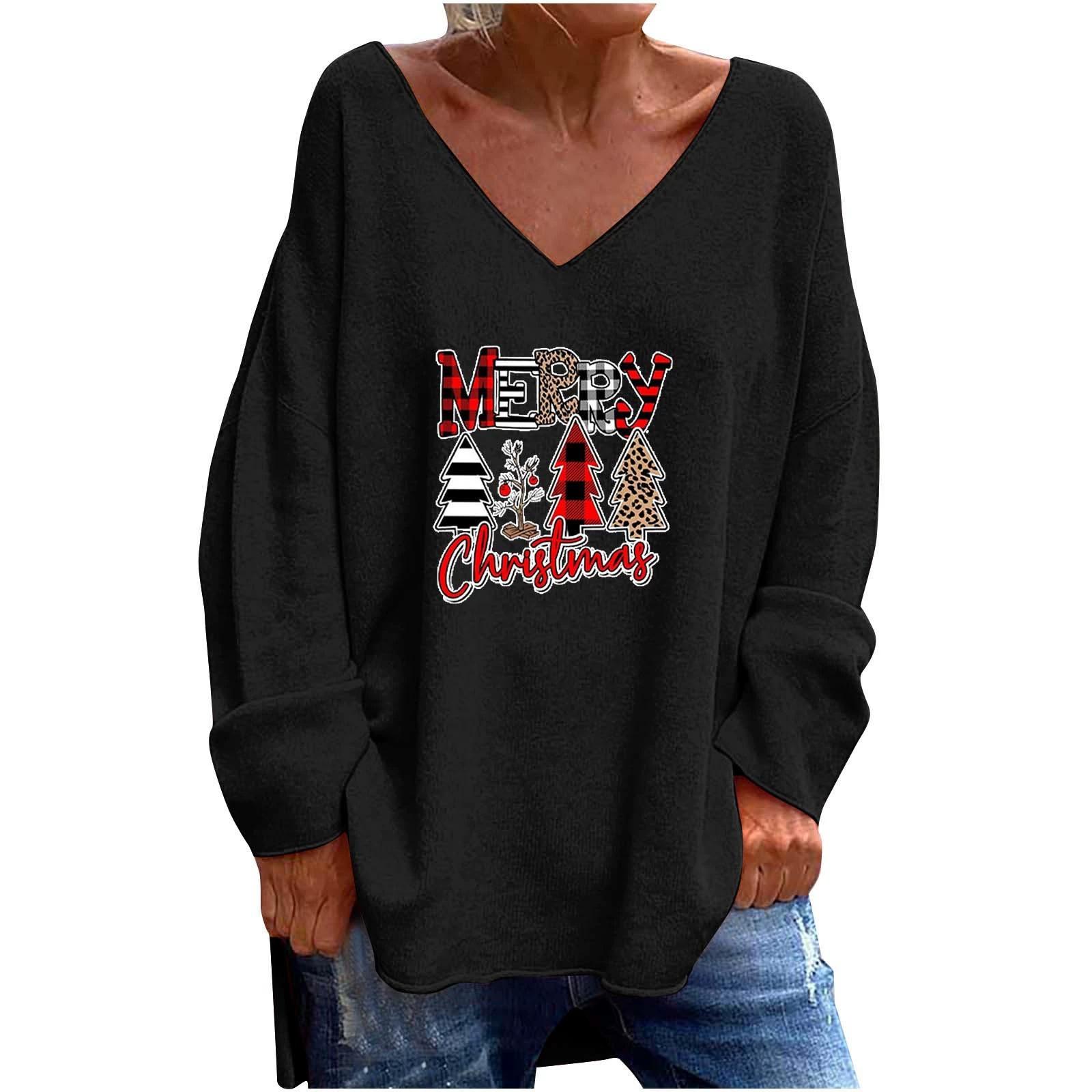 

QICED Осень Зима Женская Однотонная Футболка с V-образным вырезом и длинным рукавом, Свободная, Повседневная, Удобная XXL чёрный