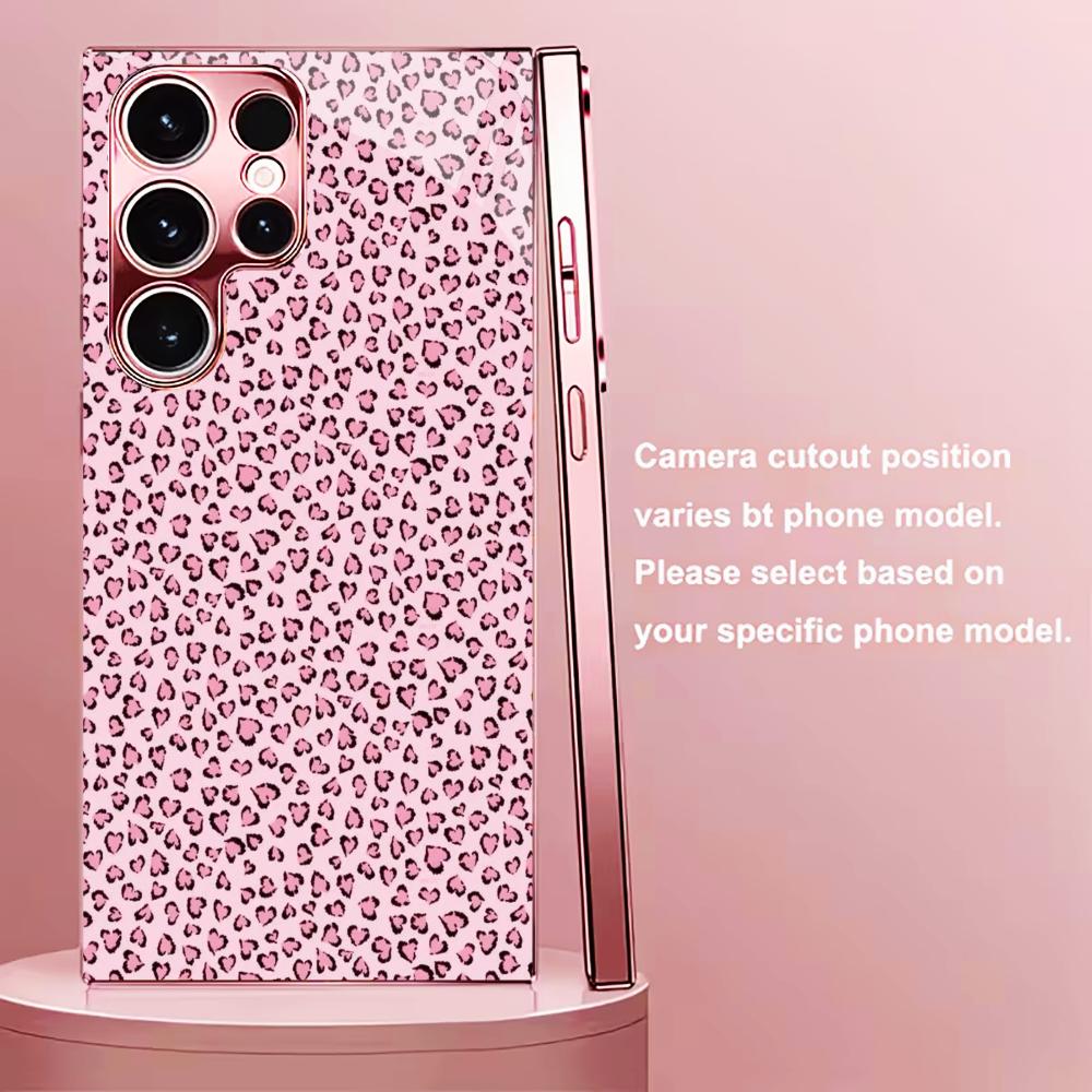 Love Leopard Print Madam Pink Glass PhoneCase for Samsung Galaxy S26 S25 S24 S23 S22 S21 FE Ultra Plus Dropresistant Female