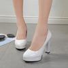 Fashion Comemore Round Toe Slip-On Square Heeled Pumps High Heel Patent Leather Ladies Zapatos Mujer 2025 Plus Size 43 Women Dress Shoes