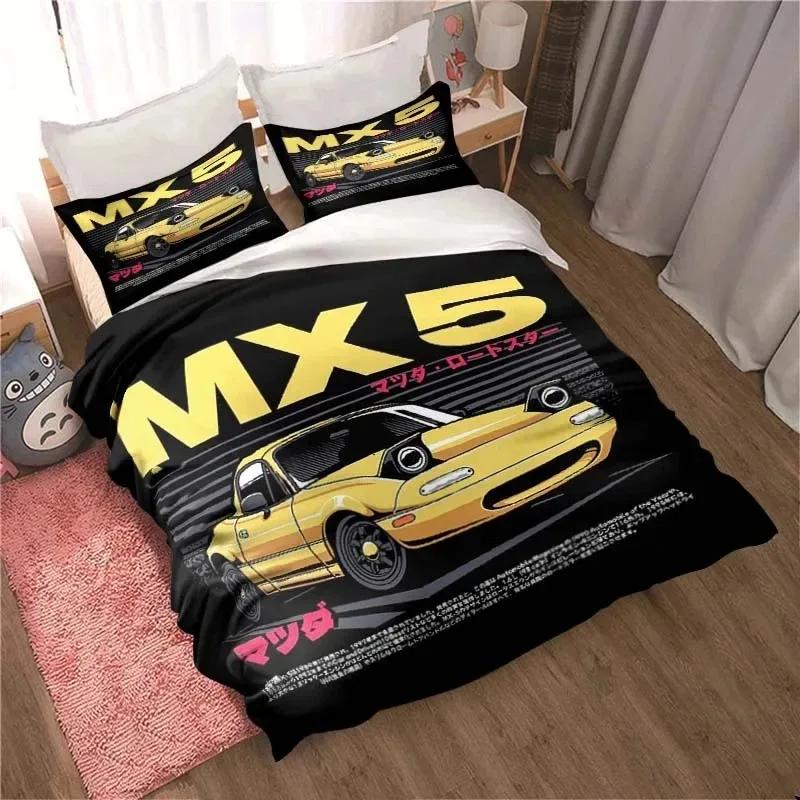 

3D Cartoon Miata MX-5 NA Racing Jdm Car Drift Bedding Set Double Twin King Duvet Cover Comforter Pillowcase Boys Girls Adults US Full 200x230cm