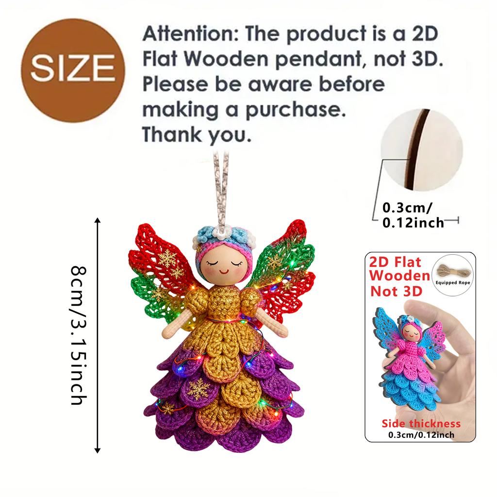 17-Piece Set of Random-Colored Wooden Flat Christmas Angel Ornaments, Cute Knitted Hanging Decorations for Christmas Trees, C