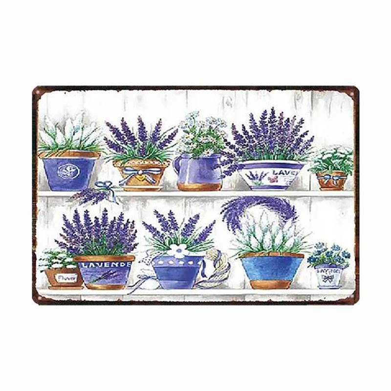 Lavender Metal Plate Flower Farmhouse Tin Signs Plaque Vintage Wall Art Poster Home Garden Decor 20x30cm