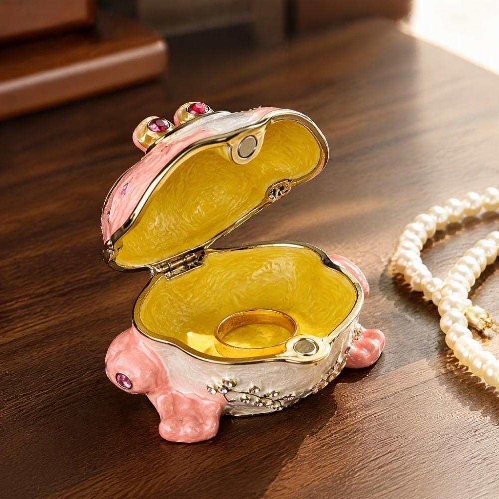 Inlaid Rhinestones Animal Figurine Trinket Box Hinged Jewelry Box Home Desktop Decoration