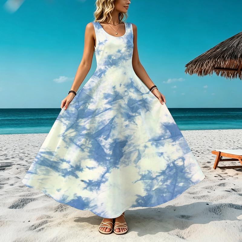 Women's Sleeveless Tie-Dye Maxi Dress,Lightweight Loose Fit for Summer Beach Vacation