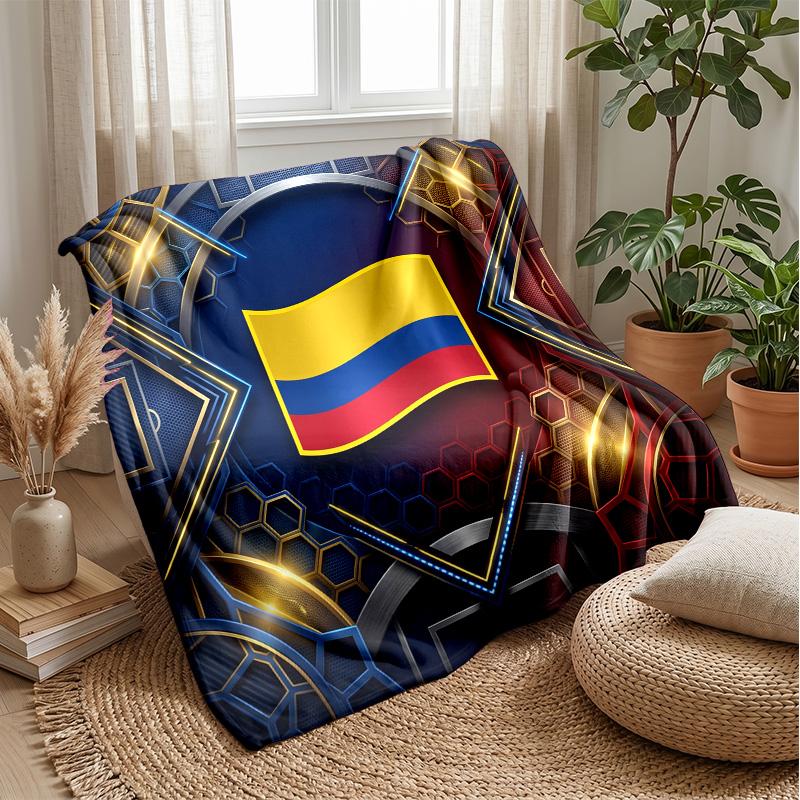 Colombia Football Printed Flannel Blanket Skin Friendly Warm Decorative Throw for Indoor Couch Bed Daily Use