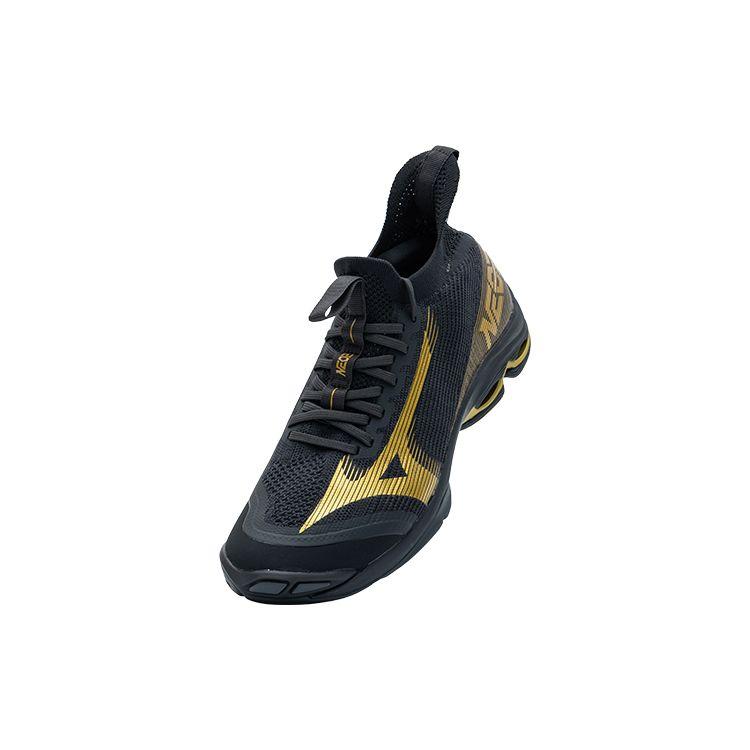 Mizuno Wave Lightning Neo 2 Bequeme Stoßdämpfung Rutschfest Langlebig Low Top Volleyballschuhe Herren Sneaker Schwarz Gold V1GA220241