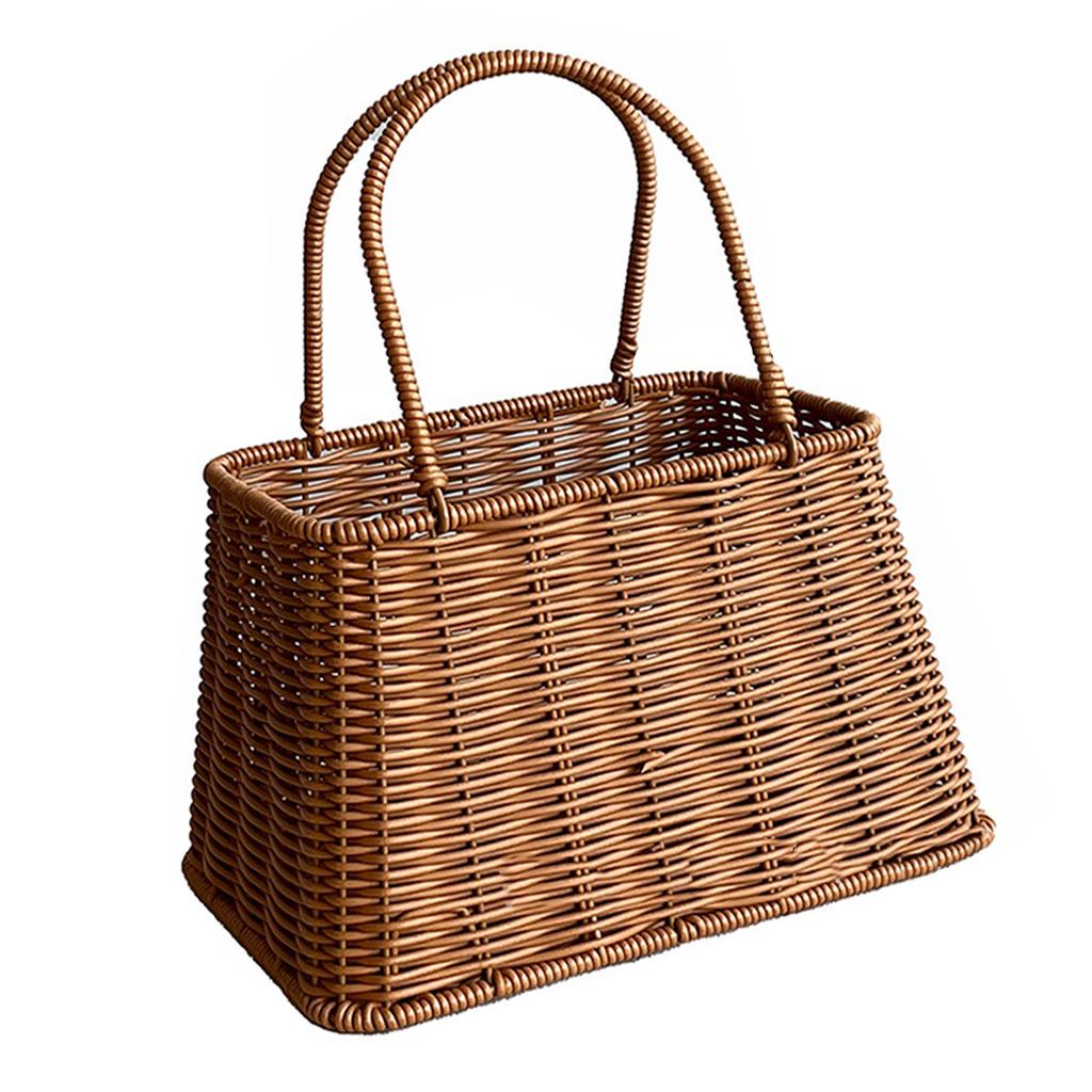 Kunststoff Imitation Rattan Korb Rustikaler Imitations Handgeflochtener Picknickkorb mit Griff zur Aufbewahrung von Lebensmitteln