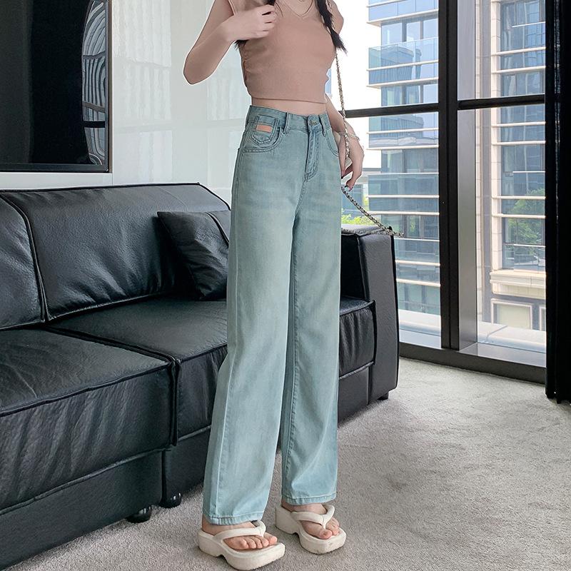 Small Tennis Jeans for Women In Summer New Thin Materials Small High Waist Slim Straight Draped Wide Legs