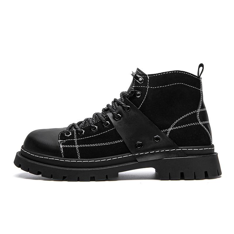 British Martin boots men's 2025 new cowhide medium tube retro tooling boots American flip fur platform leather boots