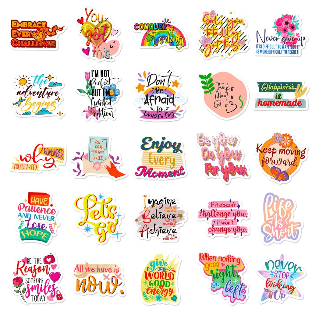 50 Motivational English Text Ins Style Cartoon Graffiti Stickers DIY Handbook Decorative Stickers
