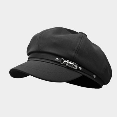 Black Octagonal Hat Autumn and Winter Hat Women's High-end Sense Big Head Circumference Beret Spring and Autumn Newsboy Hat Women's