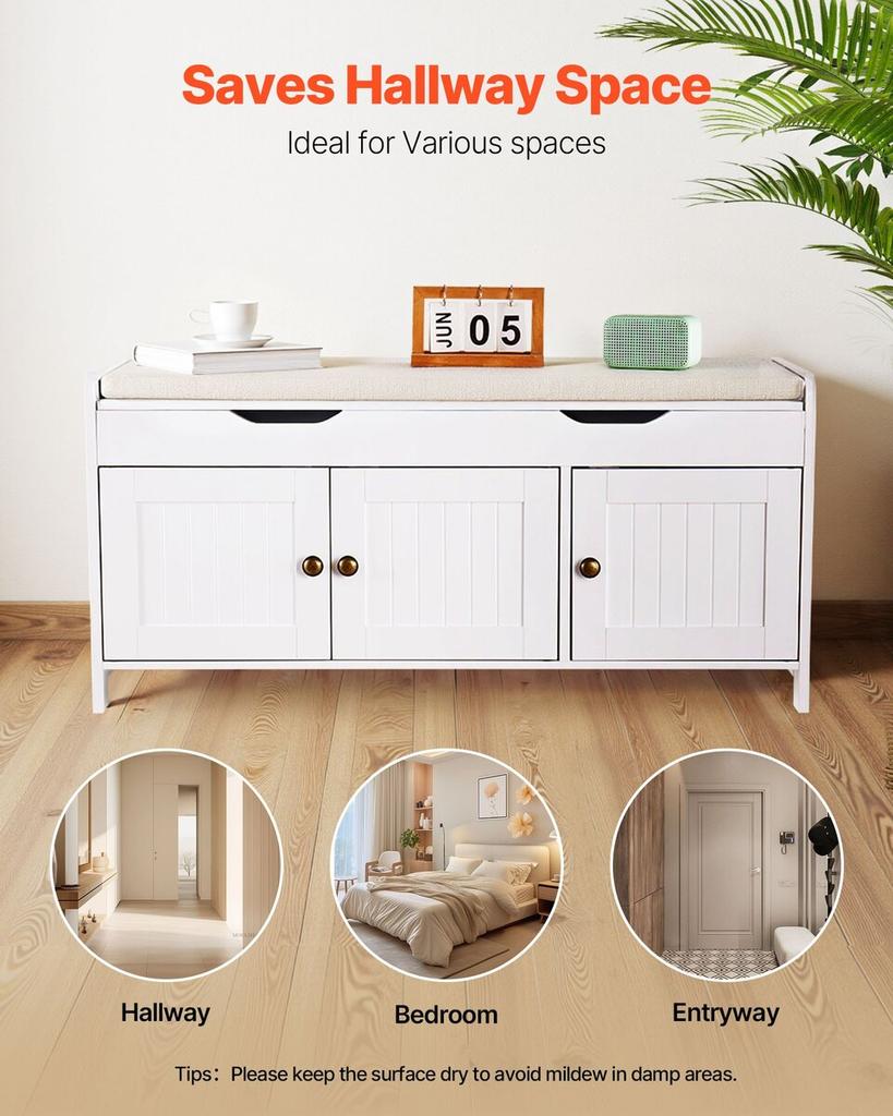 Shoe Bench, 1050 X 350 X 503 Mm Entryway Bench with Lift Top Storage and Seat Cushion, 250lbs Shoe Storage Rack with 3 Cabinets and Height Adjustable