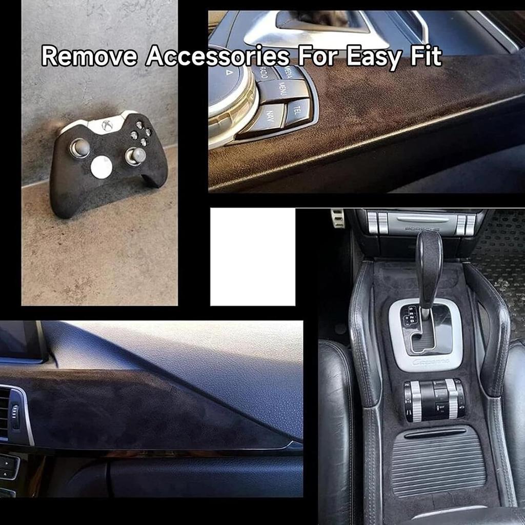 Suede Wrap Self-Adhesive Black Suede Car Interior Wrap 17In X 70In Microfiber Felt Fabric For Dash Headliner Console – Stretchable, Heat-Resistant