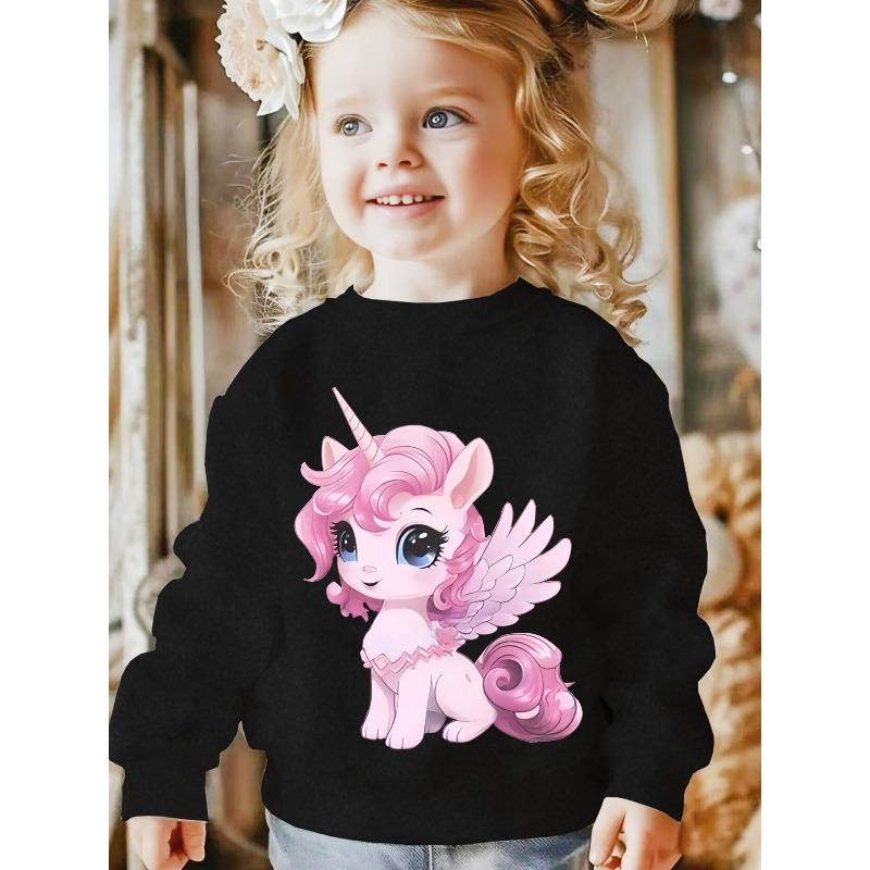 European sizes Kids' Super Cute Pink Winged Unicorn Graphic Sweatshirt, Perfect for Everyday Casual Comfort