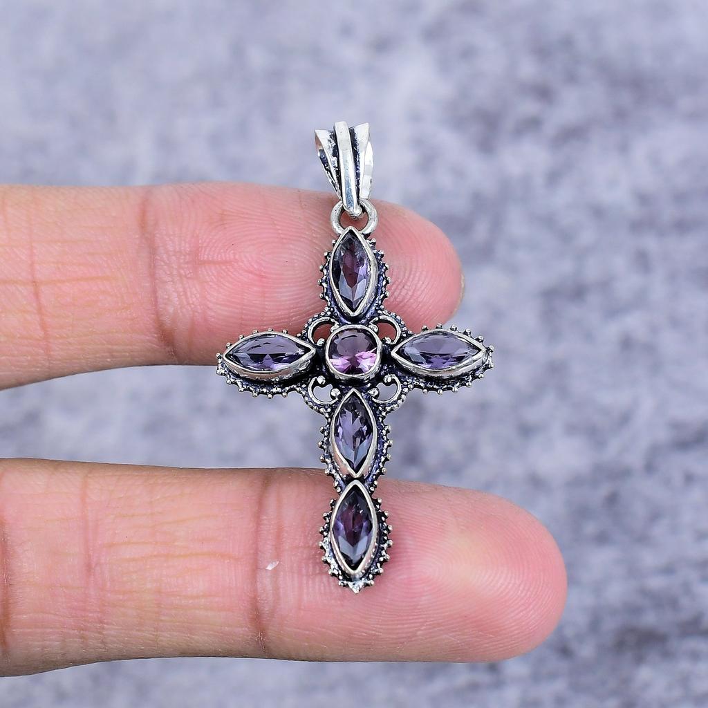Amethyst Gemstone Handmade 925 Sterling Silver Jewelry Pendant 1.89" M-2692