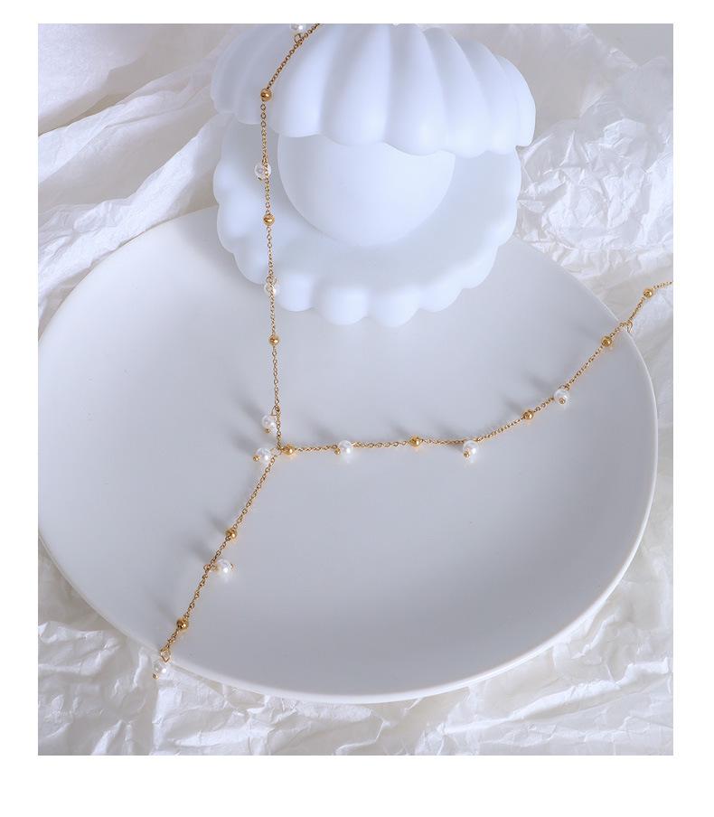 French-Inspired Imitation Pearl Tassel Necklace - Titanium Steel 18K Gold Choker, INS Style Jewelry