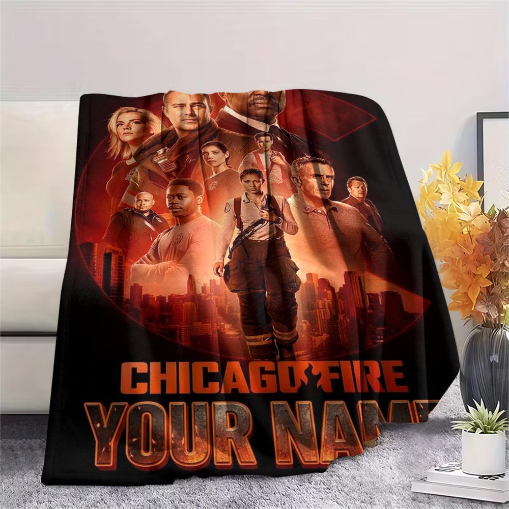 1PC Custom Name Chicago Fire Patterned Flannel Blanket Suitable For All Seasons for Home Decor Warmth and Comfort Gifts Holiday Present