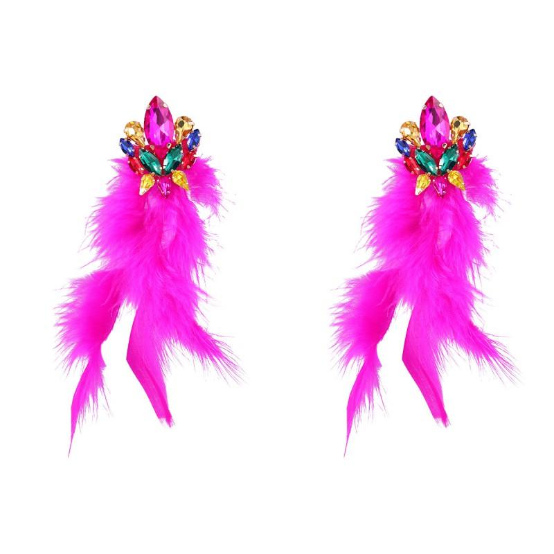 Orecchini Lunghi Boho Chic con Frange di Piume e Design Floreale in Lega con Strass per Donna