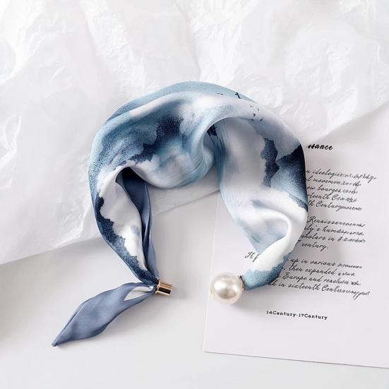 Women Silk Scarf Striped Leopard Dot Print Silk Scarf Necklace with Faux Pearl Magnetic Buttons Formal Wear Accessories