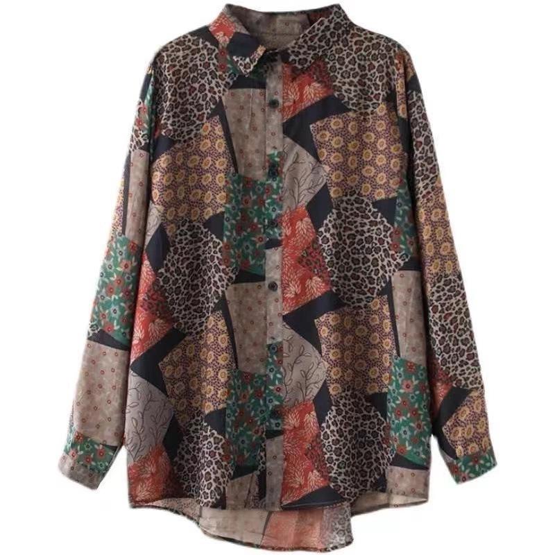 Non-real shot, retro printed shirt women's cotton and linen literary loose casual long-sleeved top 1116 spring and summer new models