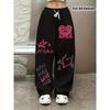 Sommer Punk Teufel Jogginghose Herz Muster Elastischer Bund Weiter Bein Schnell Trocknend Damen Streetwear