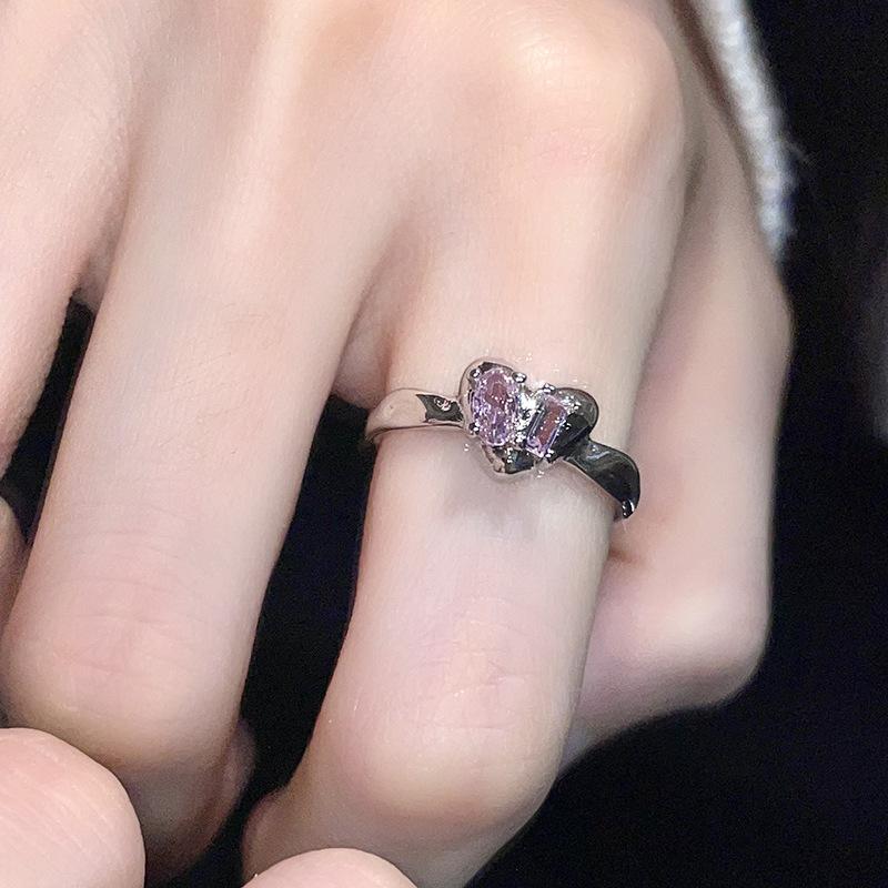 Nischdesign Rosa Kärlek Zirkon Fransk Helt Diamant Personlig Vikbar Stapelbar Öppen Ring Högklassig Ring Dam