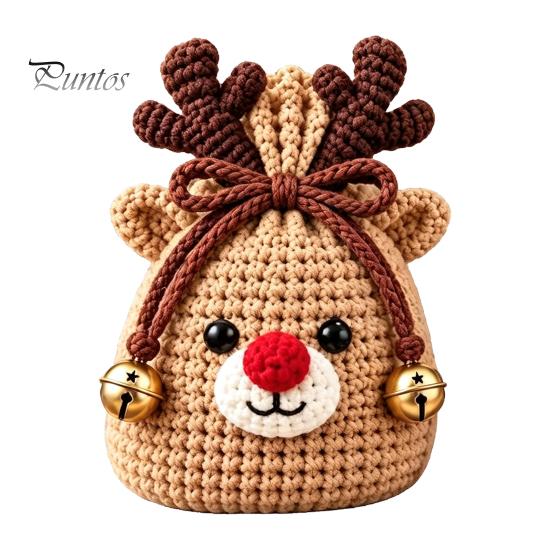 Christmas Pouch Craft Set Crochet Kit, DIY Santa Snowman Pouch, Cute Penguin Elk Bear Knitting Supplies Designs, Storage Bag Kit for Beginners,