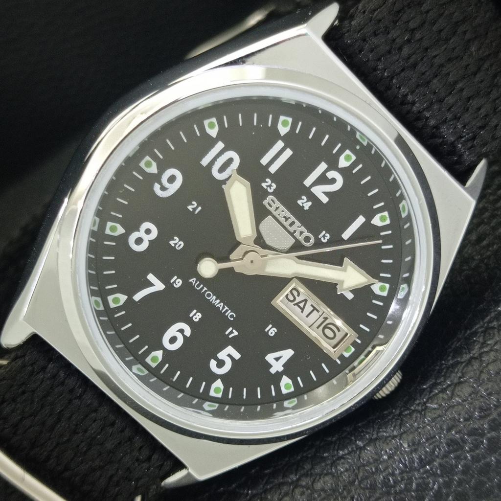 

JAPAN VINTAGE REFURBISHED SEIKO 5 AUTOMATIC 6309A MENS BLACK WATCH a441766-1 Sk-a441766