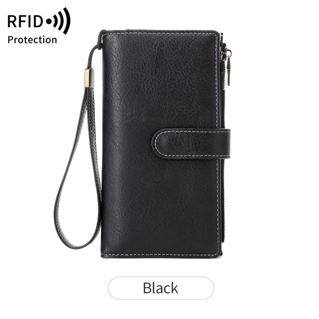 New Anti-theft Brush Women's Wallet Multi-function Three-fold Long Wallet Retro Zipper Wallet