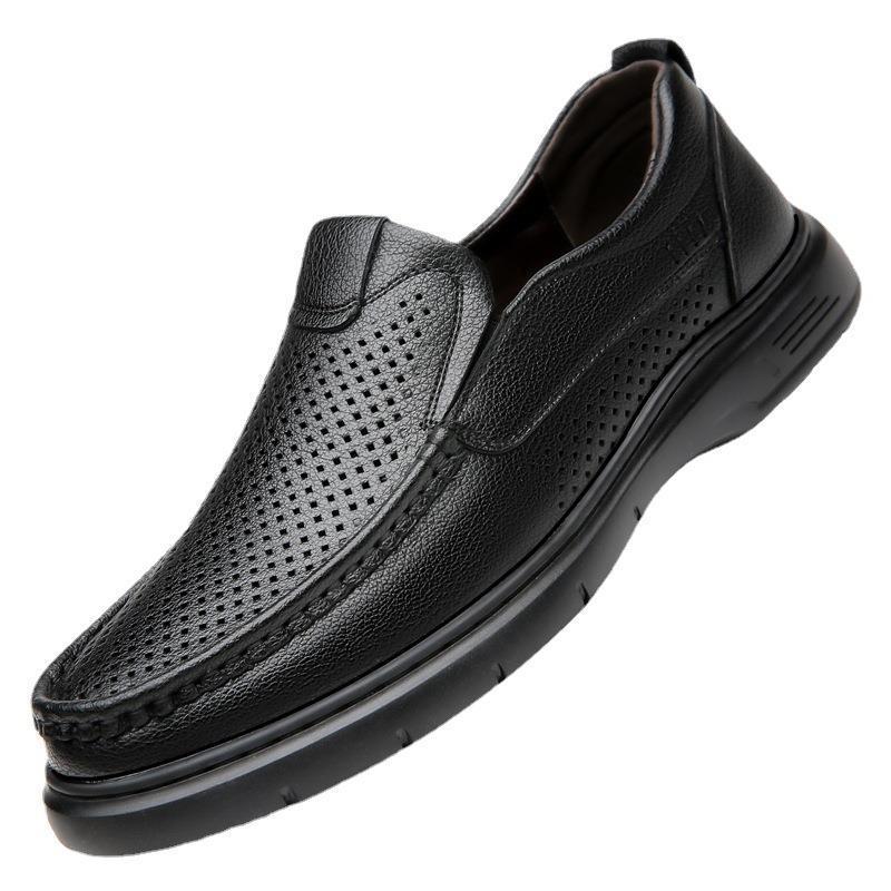 Summer Hollow Leather Shoes Men's Breathable Business Casual Leather Sandals One Pedal Soft-soled Middle-aged Men's Dad Shoes