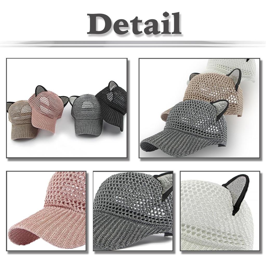 Katzenohren Kappe Mesh Hut Niedliches Design Stilvoll Sonnenschutz CZA324 [Weißer Fang] Damen (Schwarz)