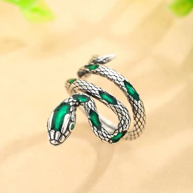 

Vintage Spirit Snake S925 Silver Cloisonné Ring - Exaggerated Blue Index Finger Jewelry for Men & Women