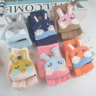 Autumn and Winter New Thermal Flip Knitted Half-finger Children's Gloves