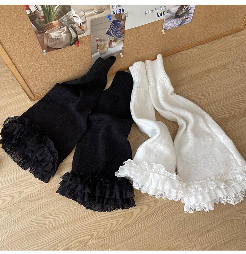 Multi-layer Lace Trim Flared Y2K Sexy Lolita Cute Girl Soft Mid-Calf Breathable Daily Solid Color Polyester Knitted Leg Warmers
