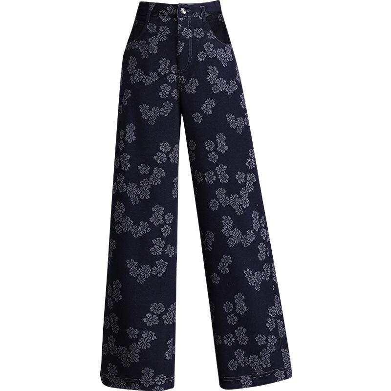 2025 Autumn/Winter Women's Fashionable Wide-Leg Textured Pants - High Waist Korean Casual Style