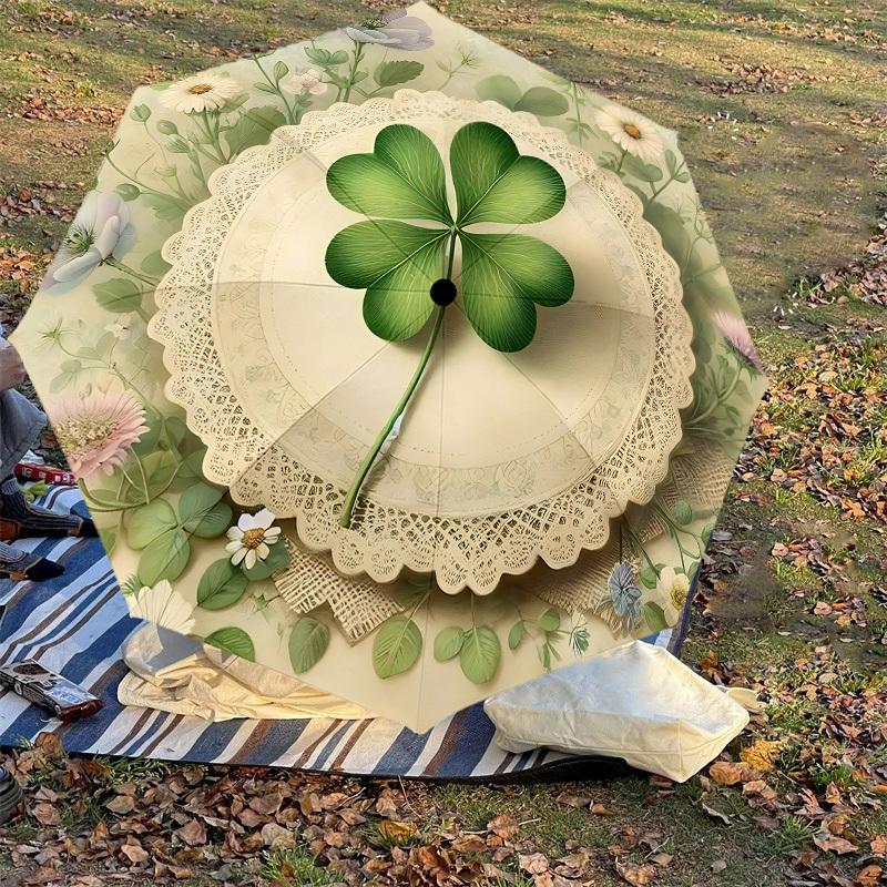 1PC Four-leaf clover, Floral arrangementAutomatic Open/Close Umbrella with Windproof, 8-Rib Sturdy Canopy, Durable Ribs, Fashionable Design1238A