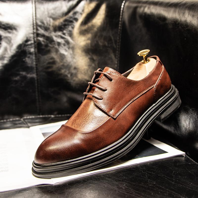

2020 new pointed leather shoes men s British carved lace-up business casual formal hair stylist shoes 3092-S 44 коричневый