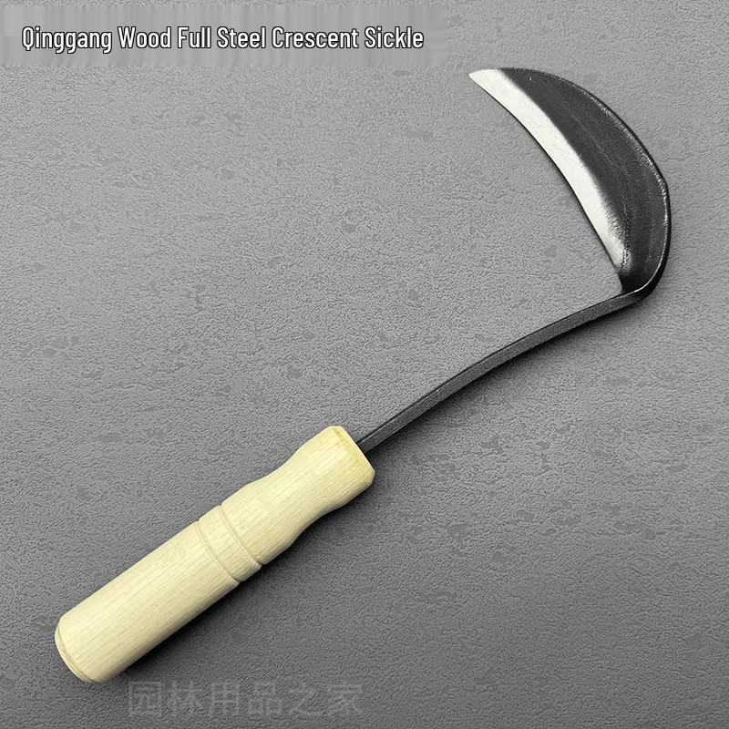 Full Steel Serrated Sickle with Wooden Handle for Cutting Wild Vegetables and Small Grains