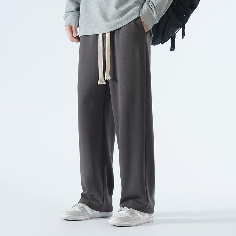 Men's Fleece-Lined Wide-Leg Casual Sweatpants for Autumn and Winter