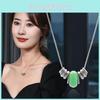 Elegant Korean Style Green Jade Lock Chain Necklace For Women And Men Unique Design