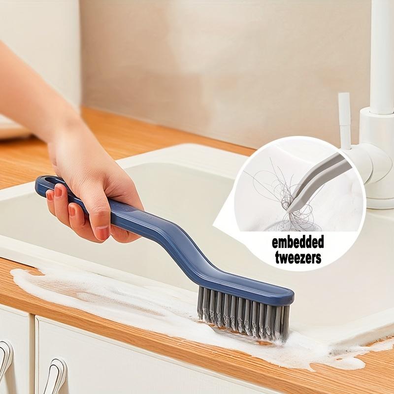 1pc, 2-in-1 V-Shaped Crevice Brush with Hard Bristles for Bathroom, Toilet, Tile, Stove,Long Handle Floor Brush with Cleaning Clip for Easy Cleaning