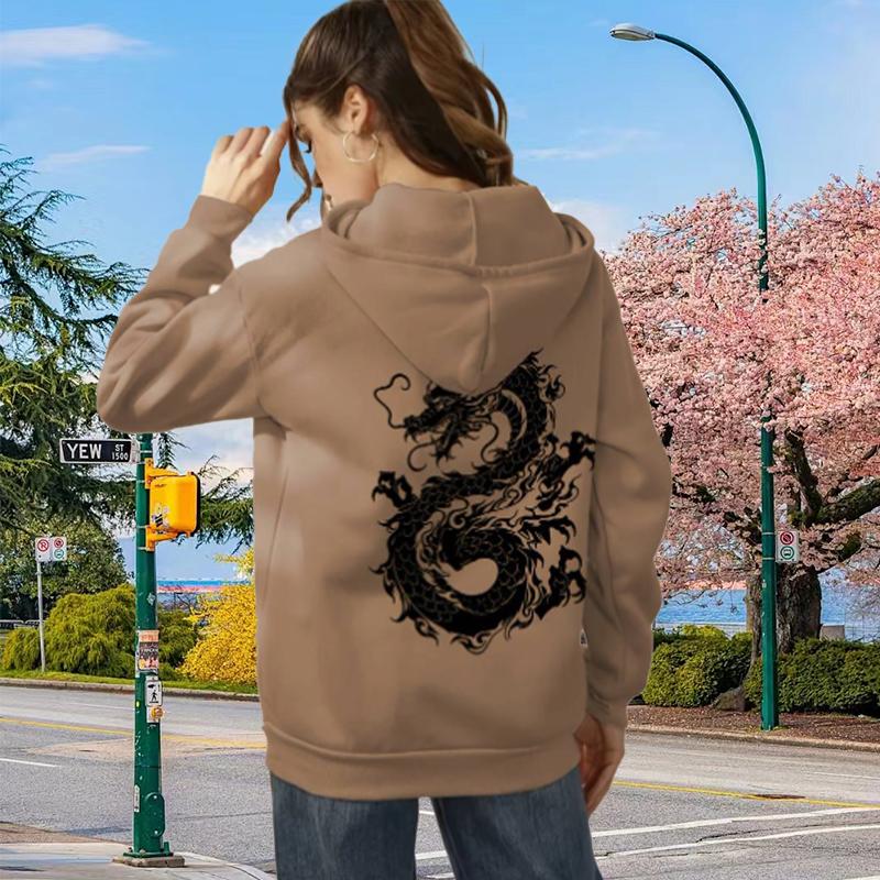 Женские свободные толстовки с принтом китайского лунга — фото 5