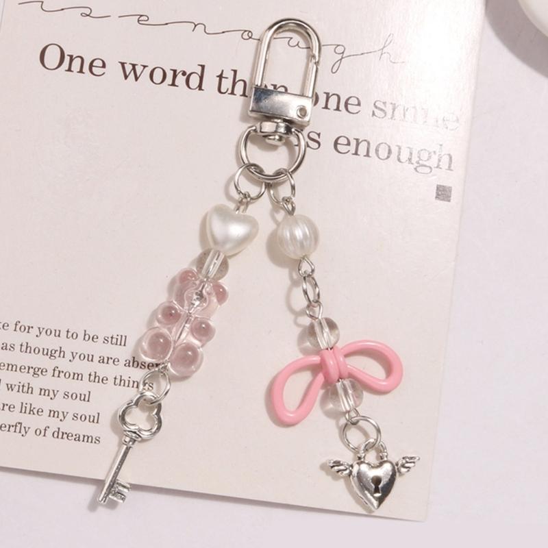 Niedlicher Herzschloss Bär Perlenanhänger Handyband Lanyard Tasche Schlüsselanhänger Rucksackanhänger Autoschlüssel Dekoration Kette