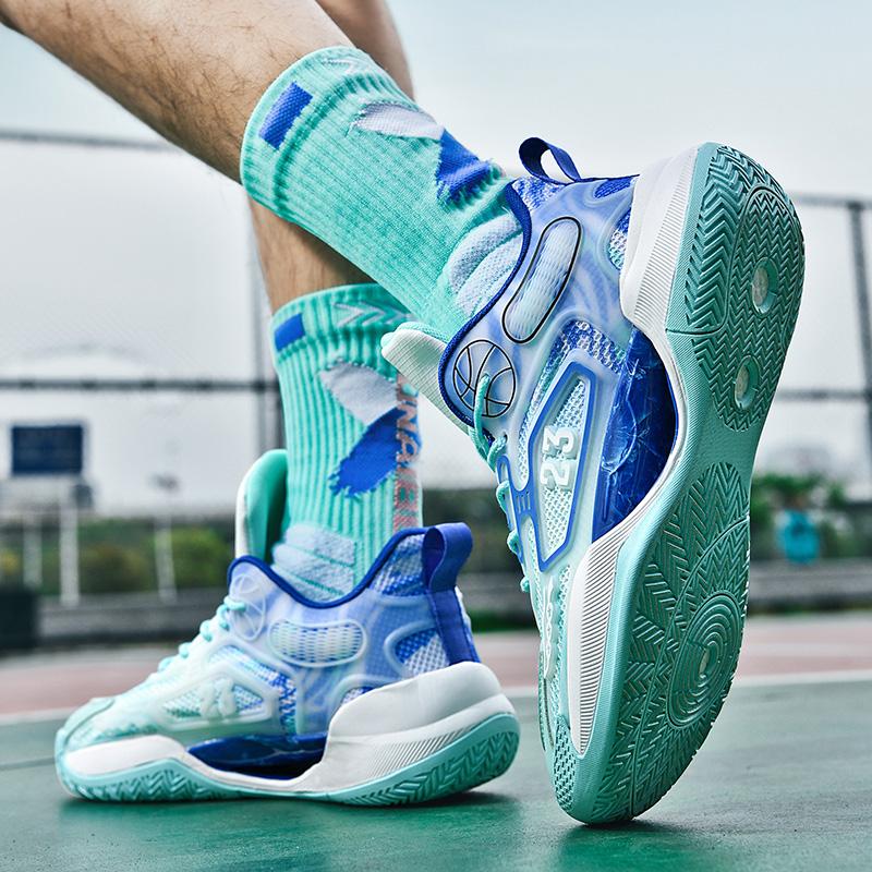 Neue im Dunkeln leuchtende, atmungsaktive Basketballschuhe mit Netzoberfläche für Herren, tatsächliche Kampfsport-Laufschuhe für Studenten mit Gummisohle
