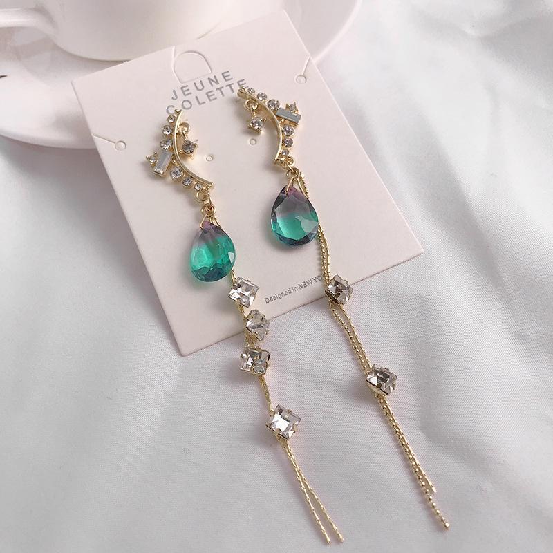 

S925 Korean Blue Crystal Rhinestone Earrings - Versatile Fashion Jewelry A095