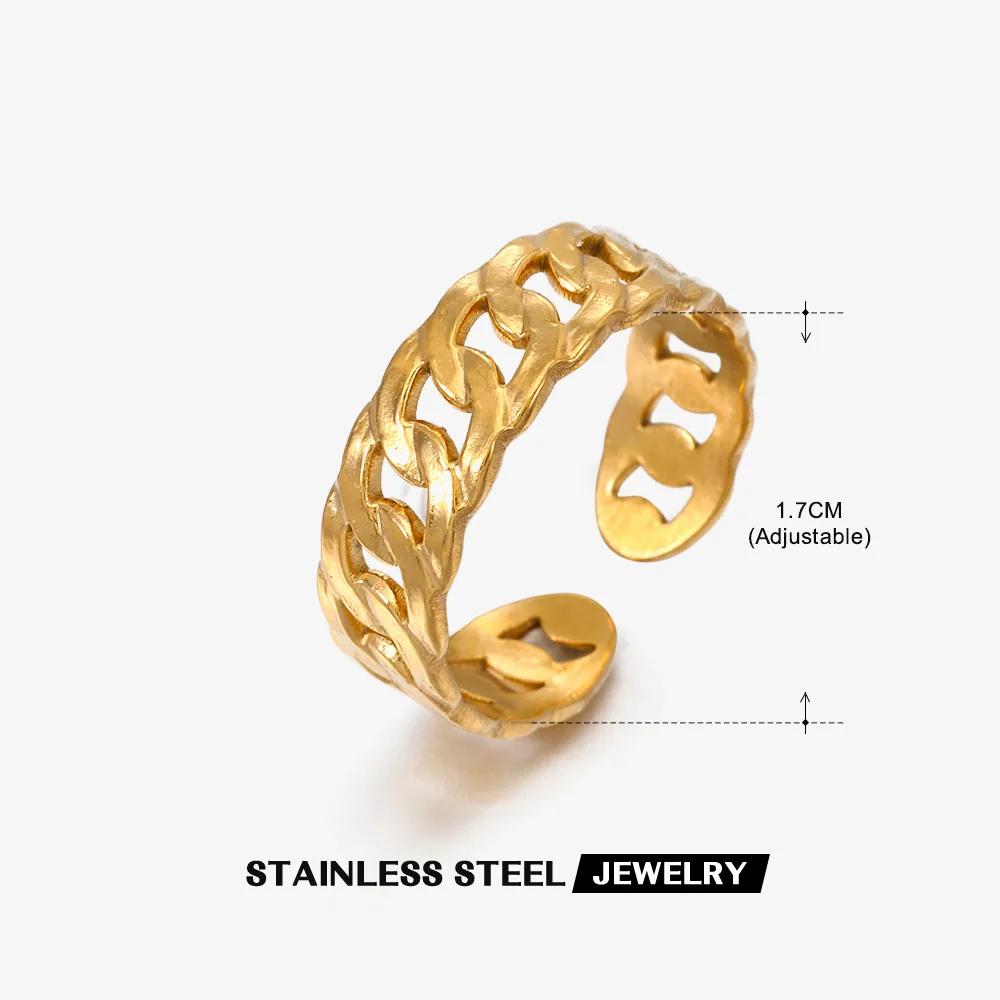 

1Pcs Stainless Steel Geometric Chain Hollow Ring For Women Trendy Simple Personality Open Ring Waterproof Jewelry Accessories