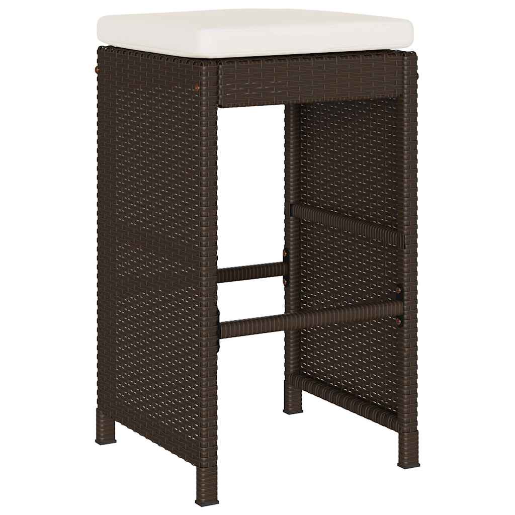Garden Bar Stool with Cushions 2 pcs Brown Poly Rattan