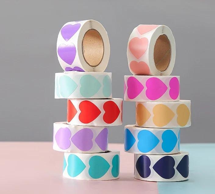 500Pcs Love Heart Stickers Roll Cute Heart Shaped Seal Labels for Scrapbooking Craft Birthday Party Gift Packaging Stationery