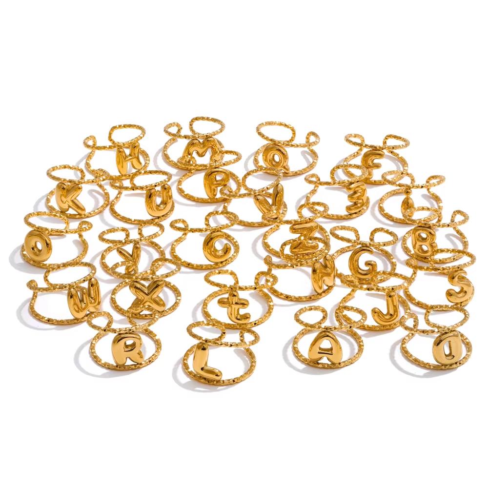 

Yhpup Wholesale 18K Gold PVD Waterproof Plated Adjustable Open Ring 2025 Initial Alphabet A-Z Letter Charm Minimalist Jewelry Q