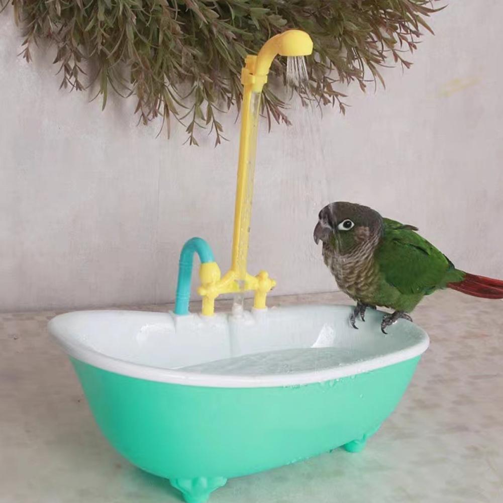 Parrot Automatic IntelligentBath Bird Shower Bathtub Supplies Blue Cute Plastic Cage Accessories Bathing Parrot Fountain